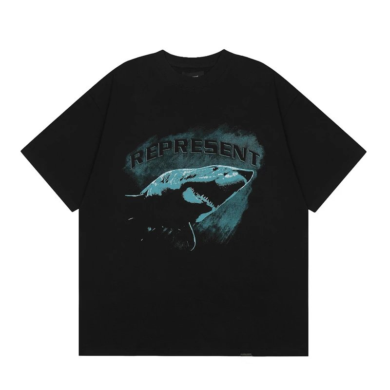 Represent Shark Print Retro Style Black T-Shirt