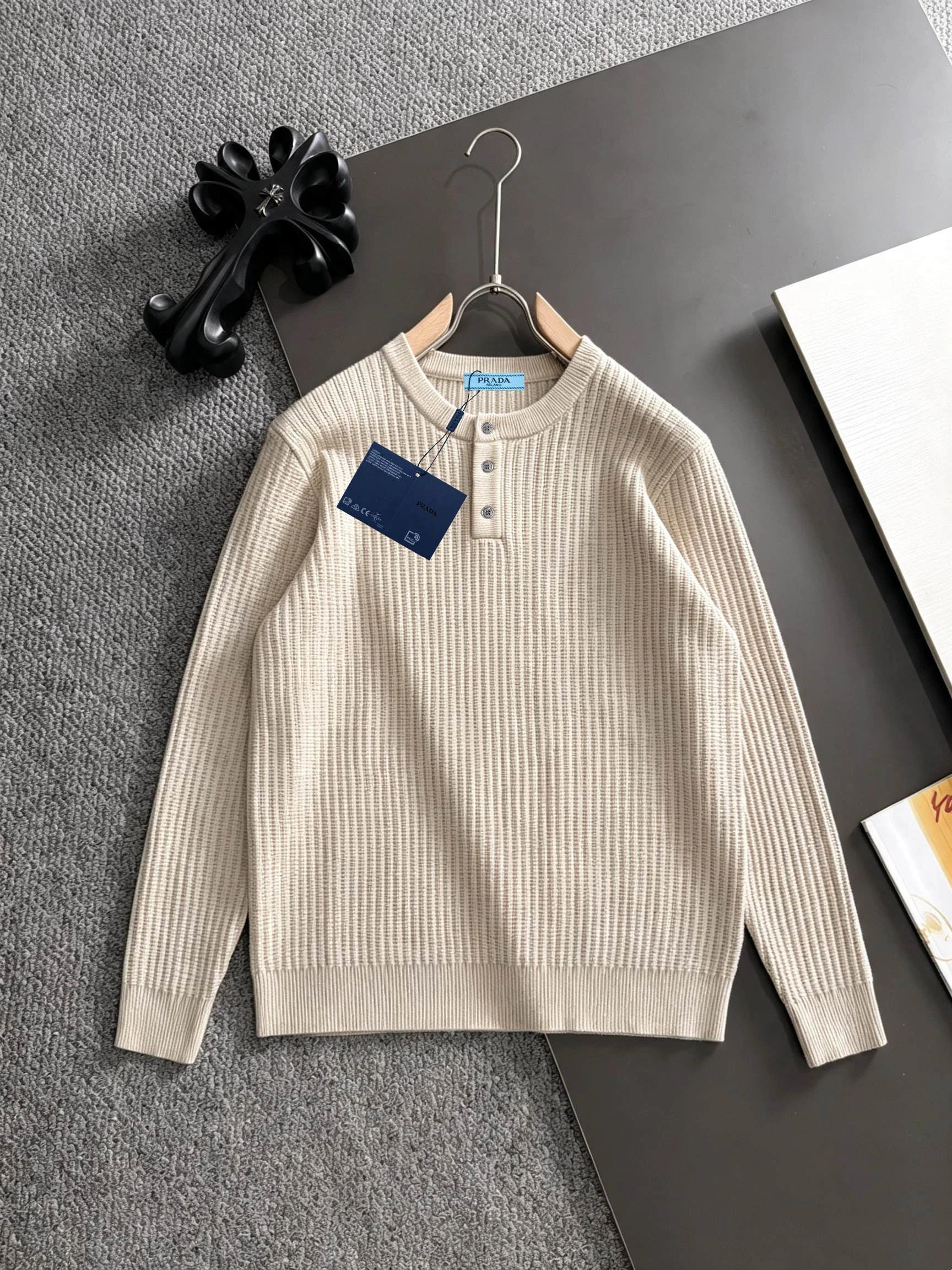 Prada Ribbed Cardigan with Beige Ribbed Zip Cardigan with