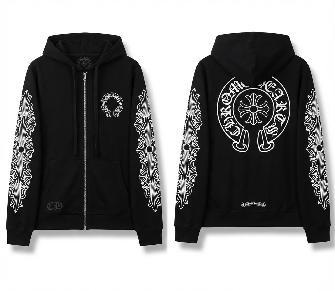 Chrome Hearts retro-style black hoodie
