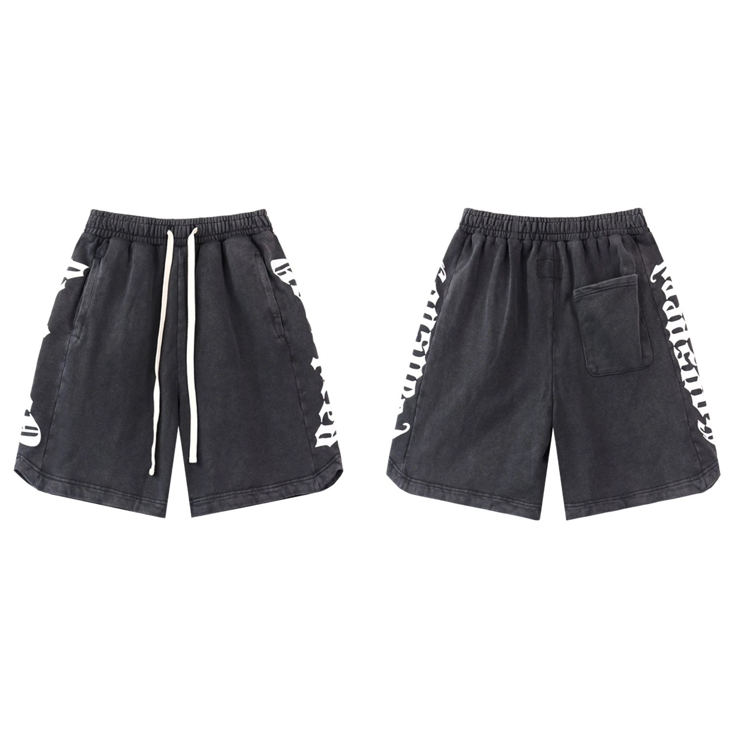 Godspeed Gothic Print Street Style Charcoal Black Shorts