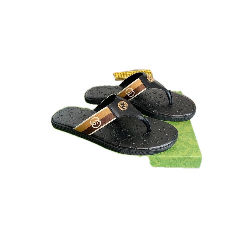 Gucci Double G Series Light Luxury Style Black Flip Flops