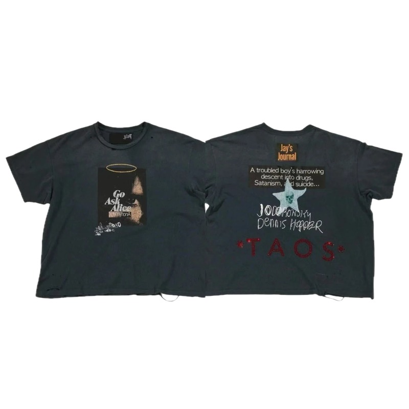 Paly Hollywood Distressed Dark Charcoal Gray Printed T-shirt