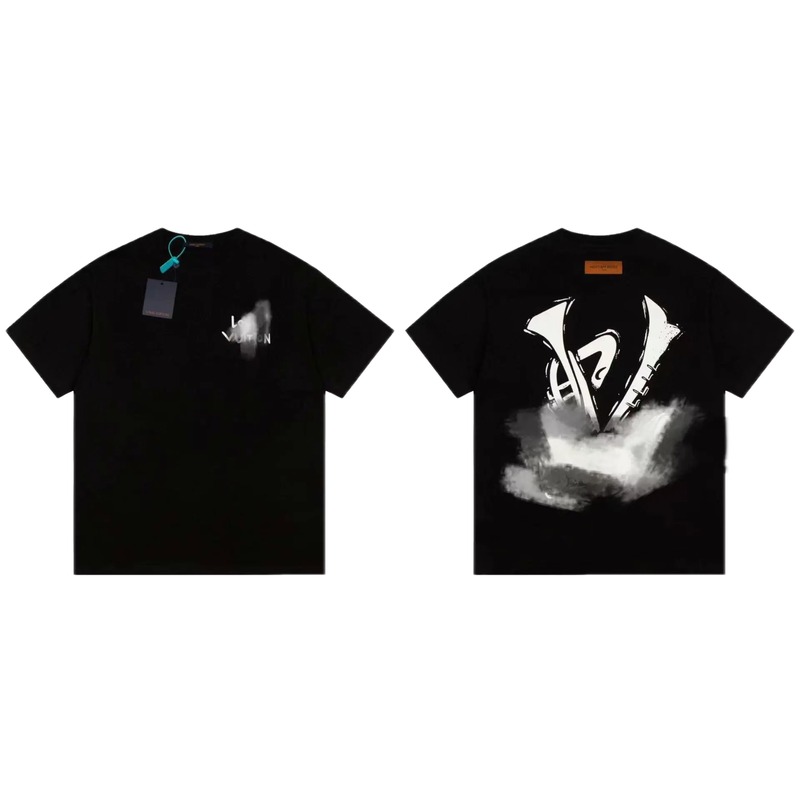 Louis Vuitton Ink-Wash Print Cool & Trendy Style Black T-Shirt