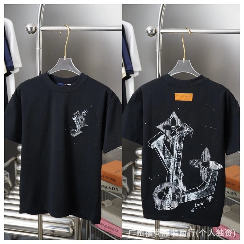 Louis Vuitton Graffiti Trendy Cool Style Black Short-sleeve T-shirt