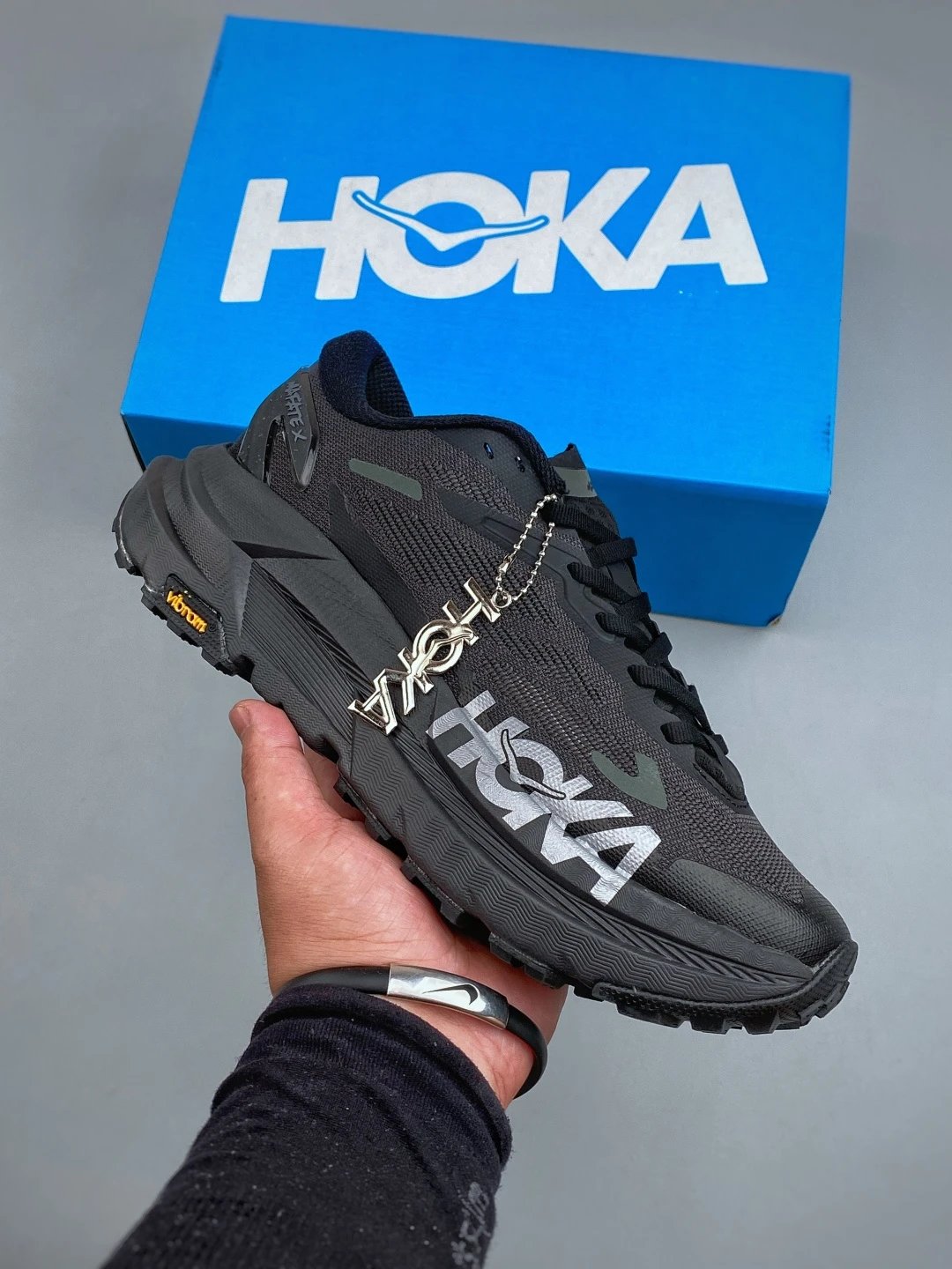 HOKA Black Trail Runners with Stacked Cushioning