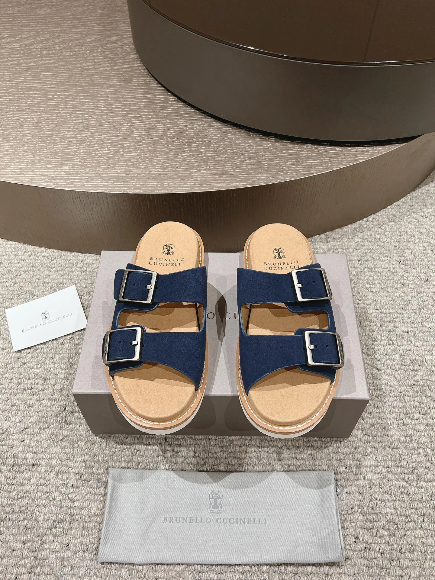 Brunello Cucinelli Buckled Casual-Style Navy Blue Slides