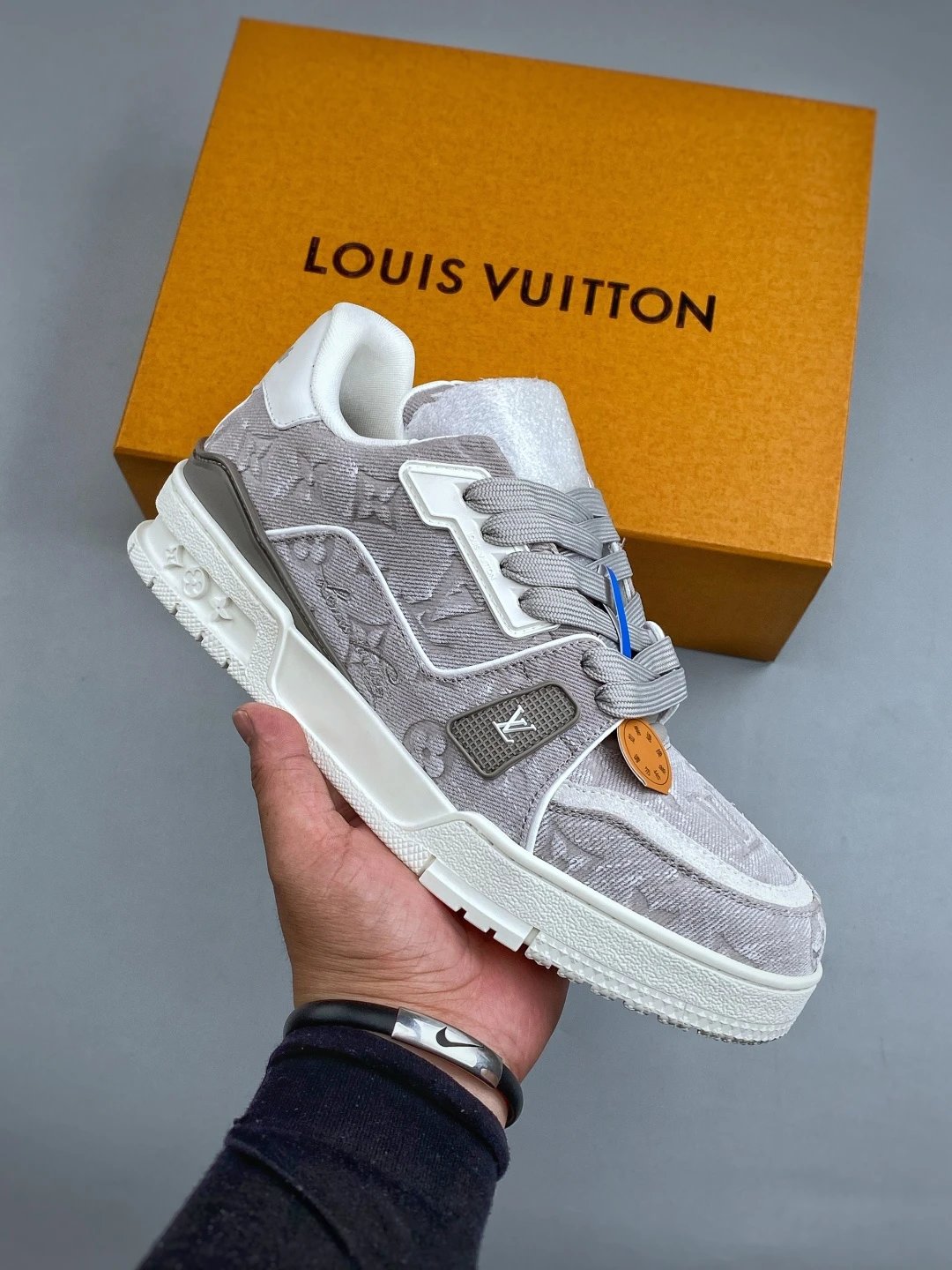 Louis Vuitton Gray Monogram Low-Top Sneakers, Signature Paneling