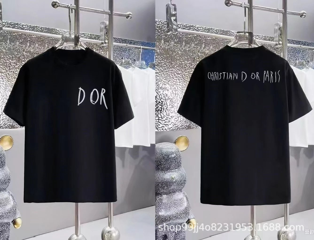 Dior Hand-painted Graffiti Minimalist Style Black T-shirt