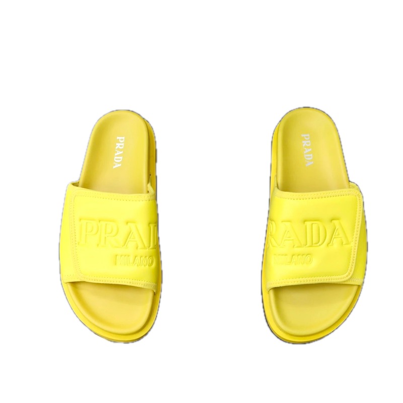 Prada Embossed Collection Minimalist Style Yellow Slide Sandals