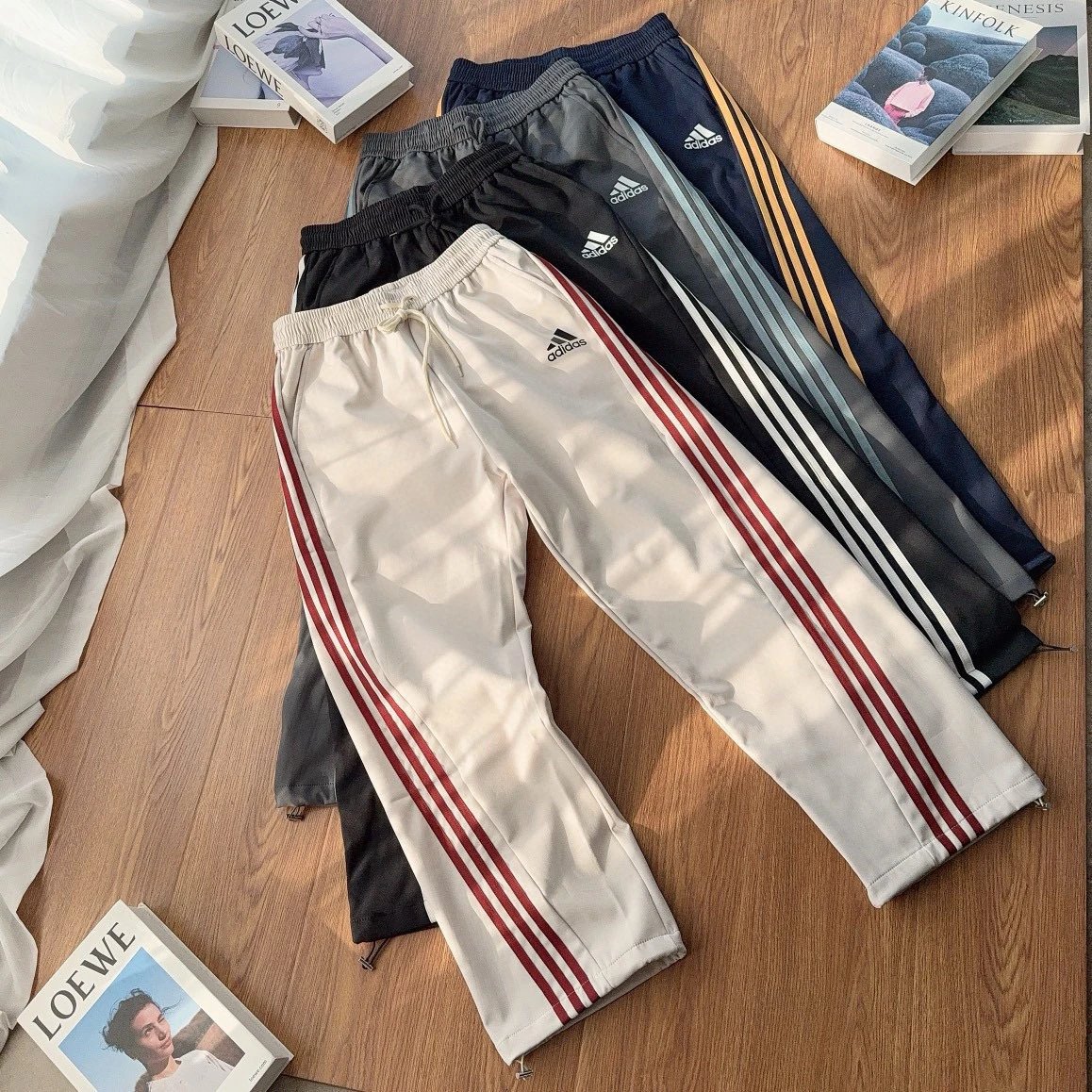 Adidas Three-Stripe Side Panels And An Easy Athletic Cut Striped Track Pants for daily