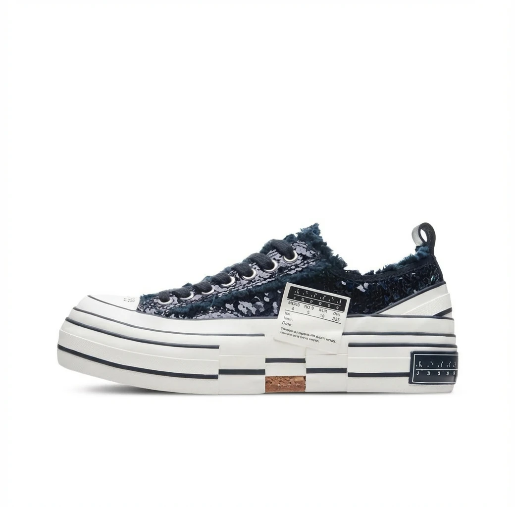 Xvessel denim-style black and white canvas shoes