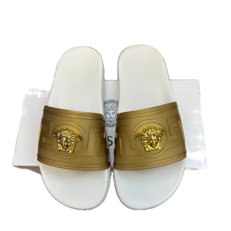 Versace Medusa Luxury Style White Gold Slides