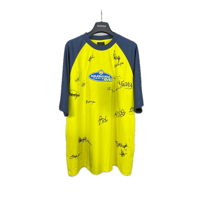 Balenciaga Signature Style Yellow and Blue T-shirt
