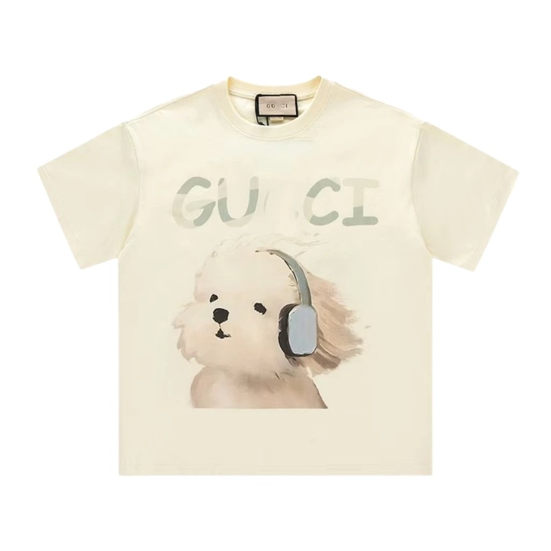 Gucci Dog Print Casual Style Off-white T-shirt