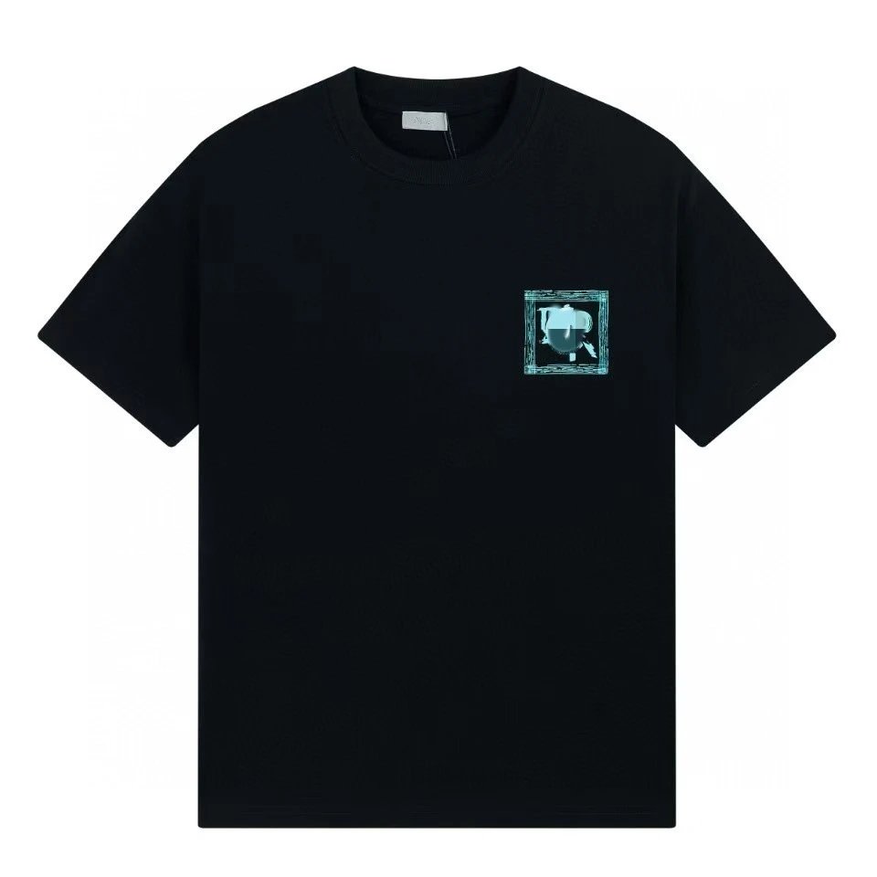 Dior Frame Print Trendy Style Black Short-sleeve T-shirt