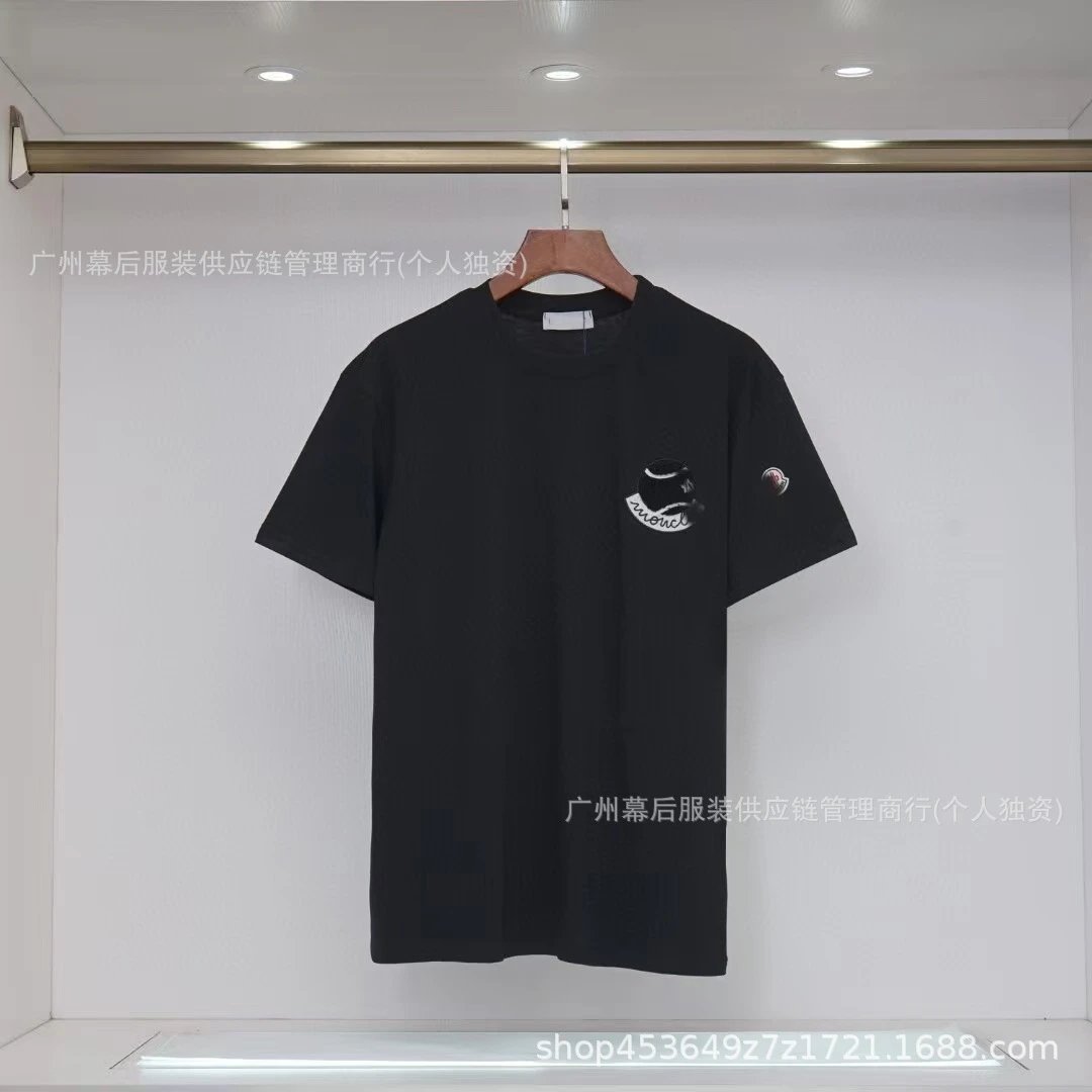 Moncler Embroidered Casual Black Short-sleeve T-shirt