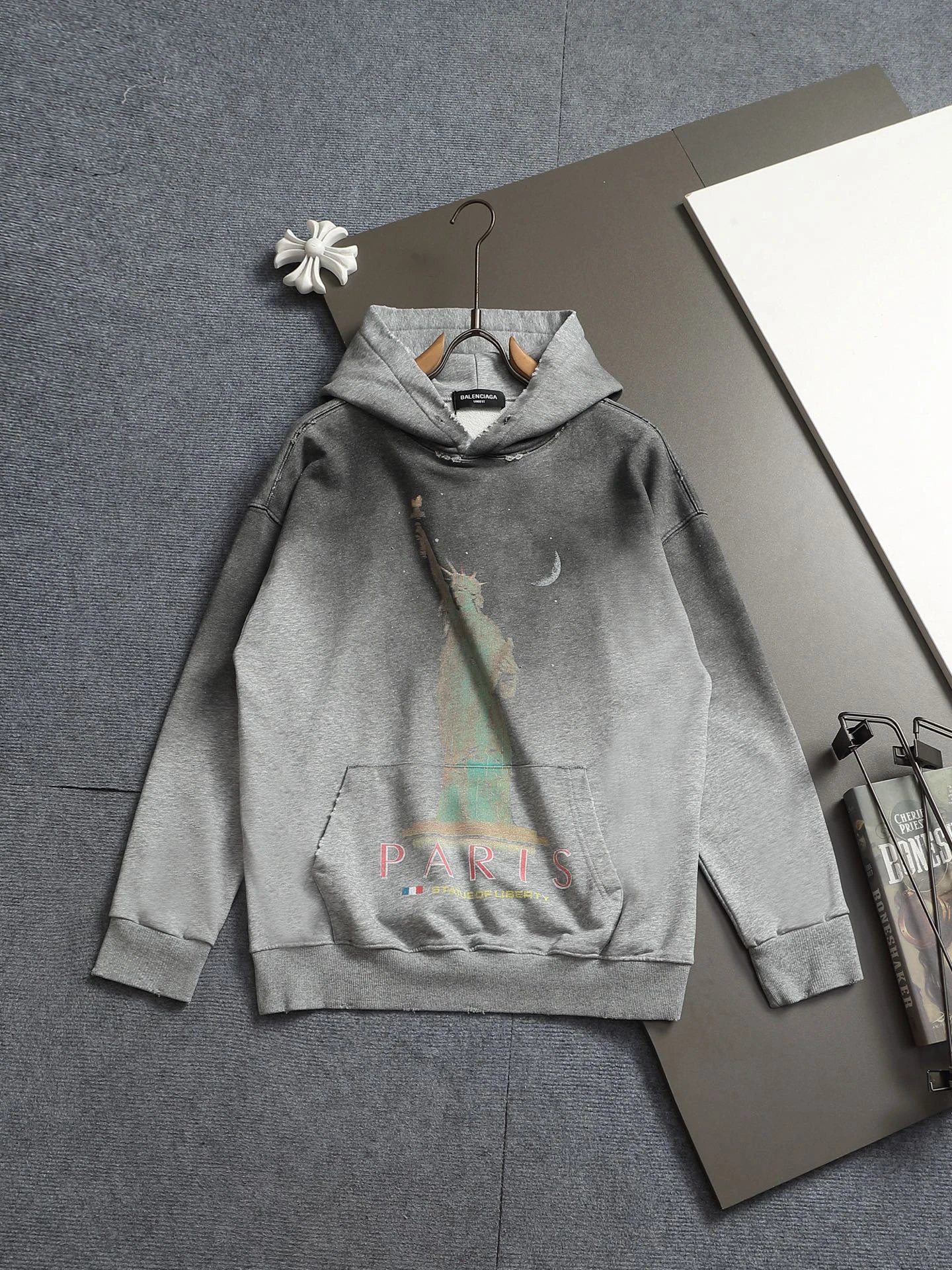 Gray Hoodie with Faded Triangular Hoodie for Daily Wear
