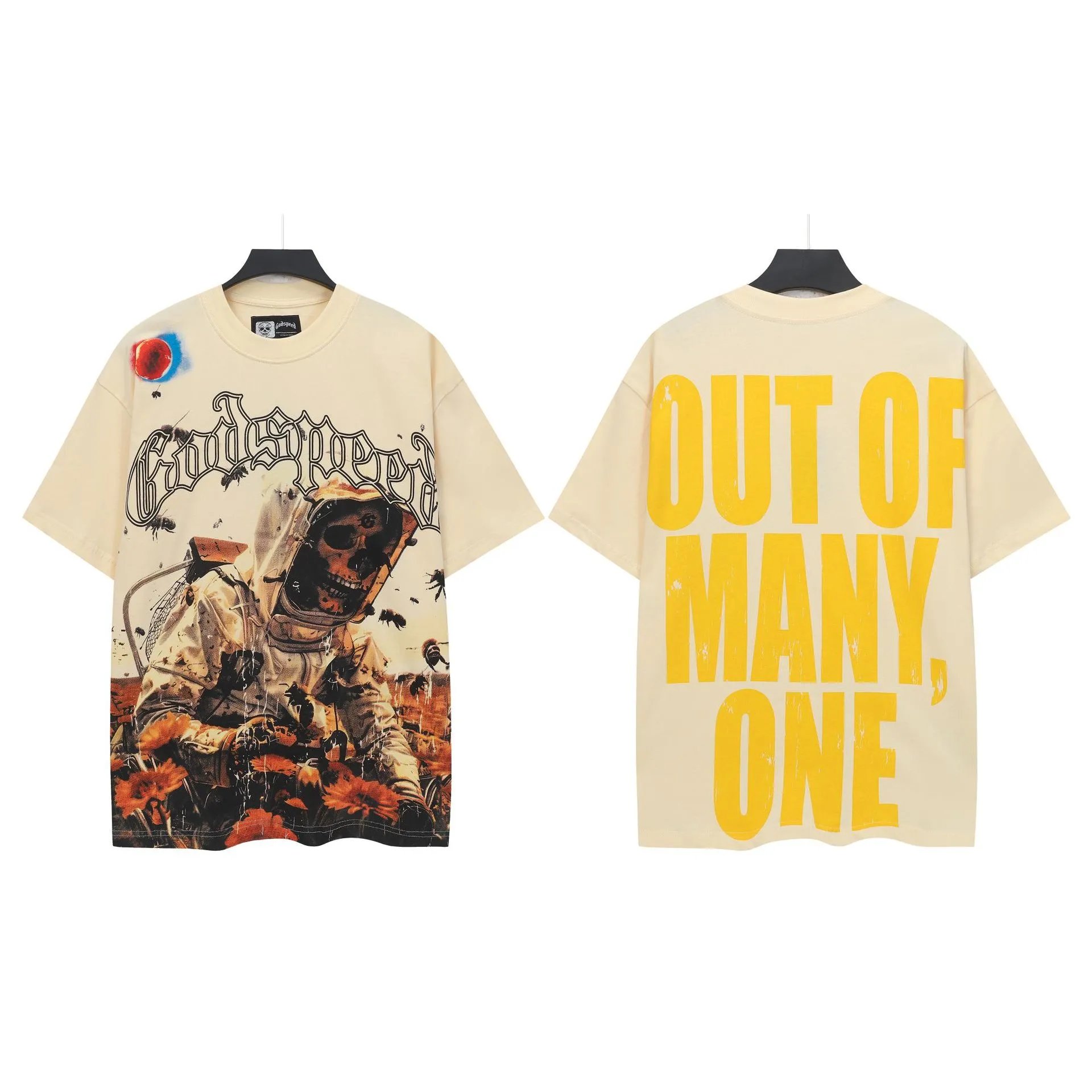 Godspeed Skull Print Street Style Beige Short Sleeve T-Shirt