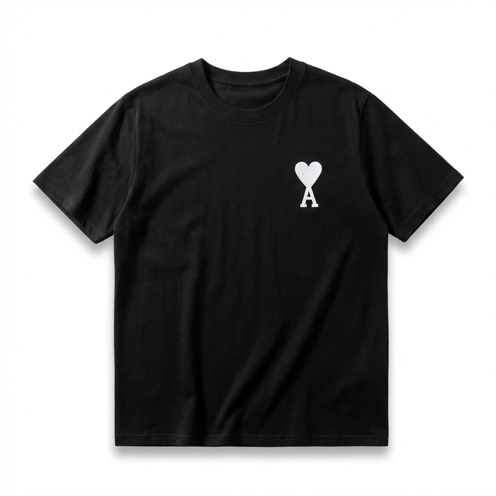 Ami's simple black T-shirt with heart embroidery