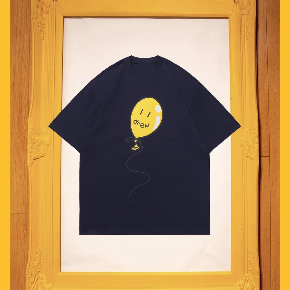 DREW Balloon Smiley Street Style Navy Blue Short Sleeve T-Shirt