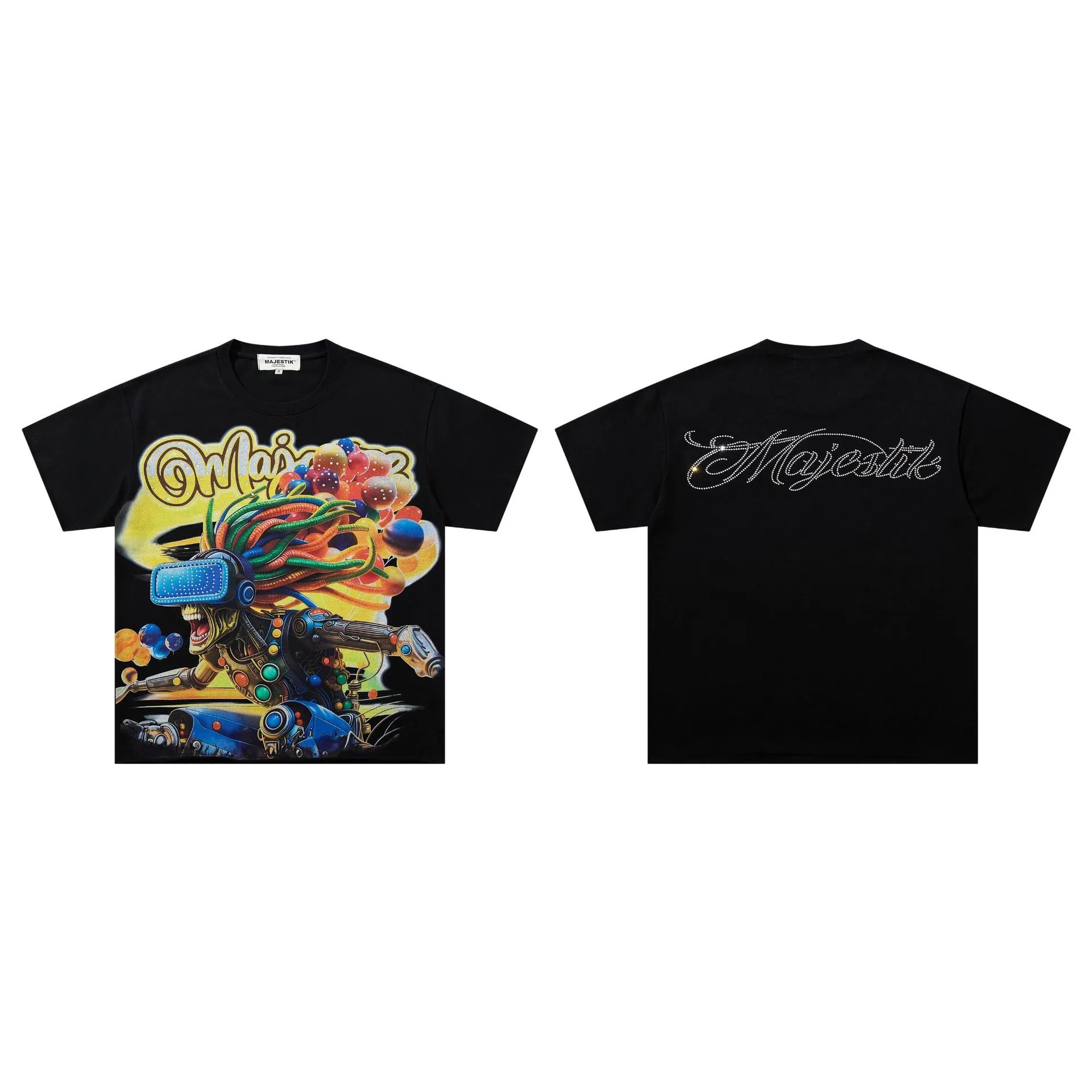 MAJESTIK Cyber Print Street Style Black T-Shirt