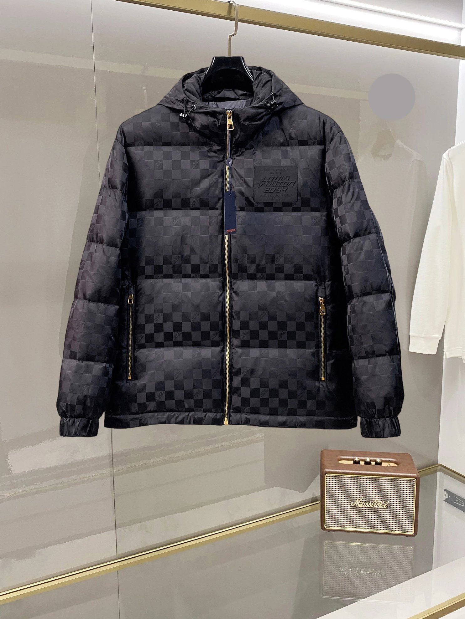 Black Damier Puffer Jacket with Louis Vuitton Damier Quilted