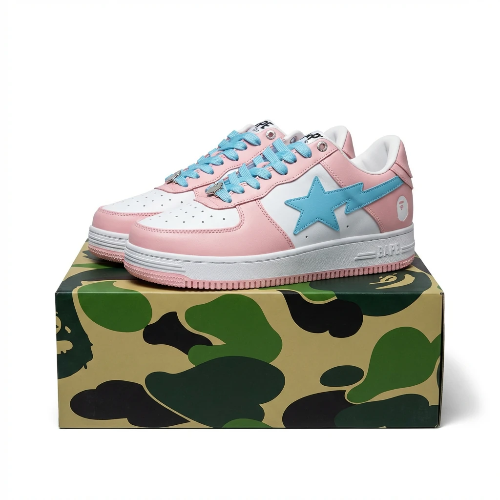 Bape Star Pink and White Casual Shoes