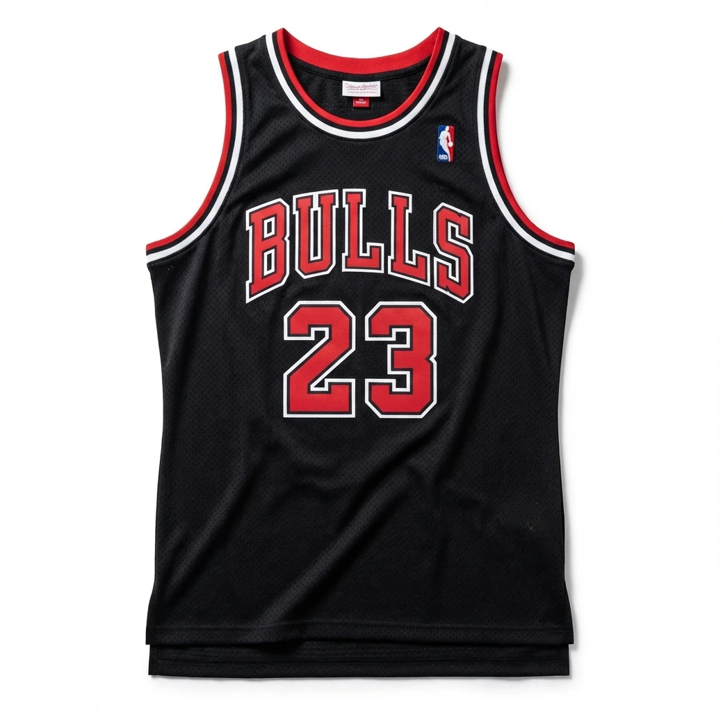 The classic black and red basketball uniforms of the Michael Jordan.