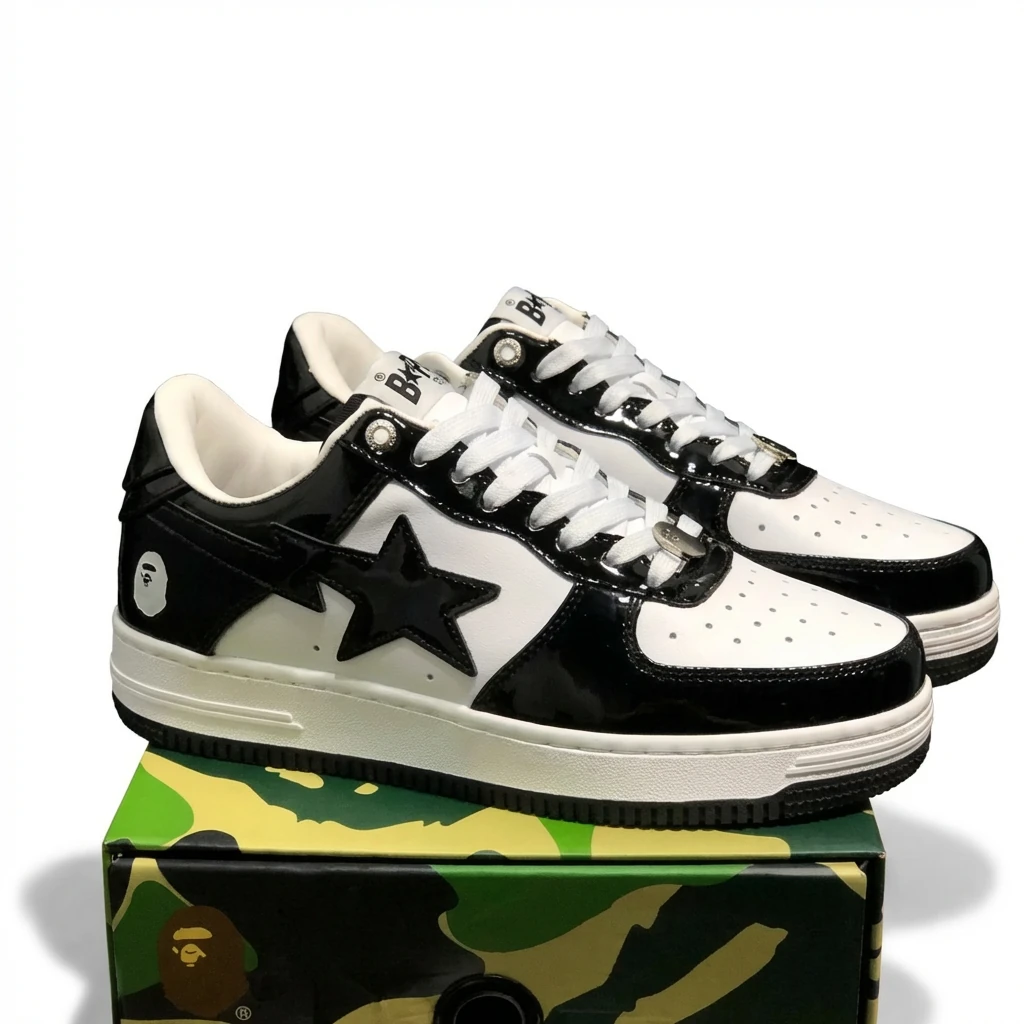 Bape black and white trendy wind board shoes