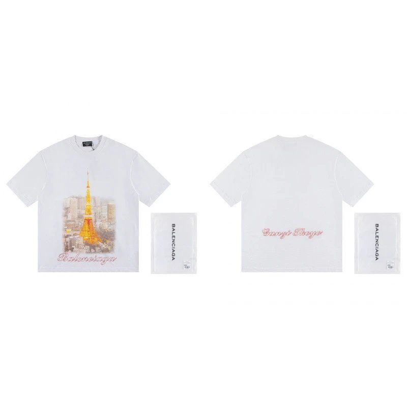Balenciaga Vintage-style White T-shirt with Tokyo Tower Print