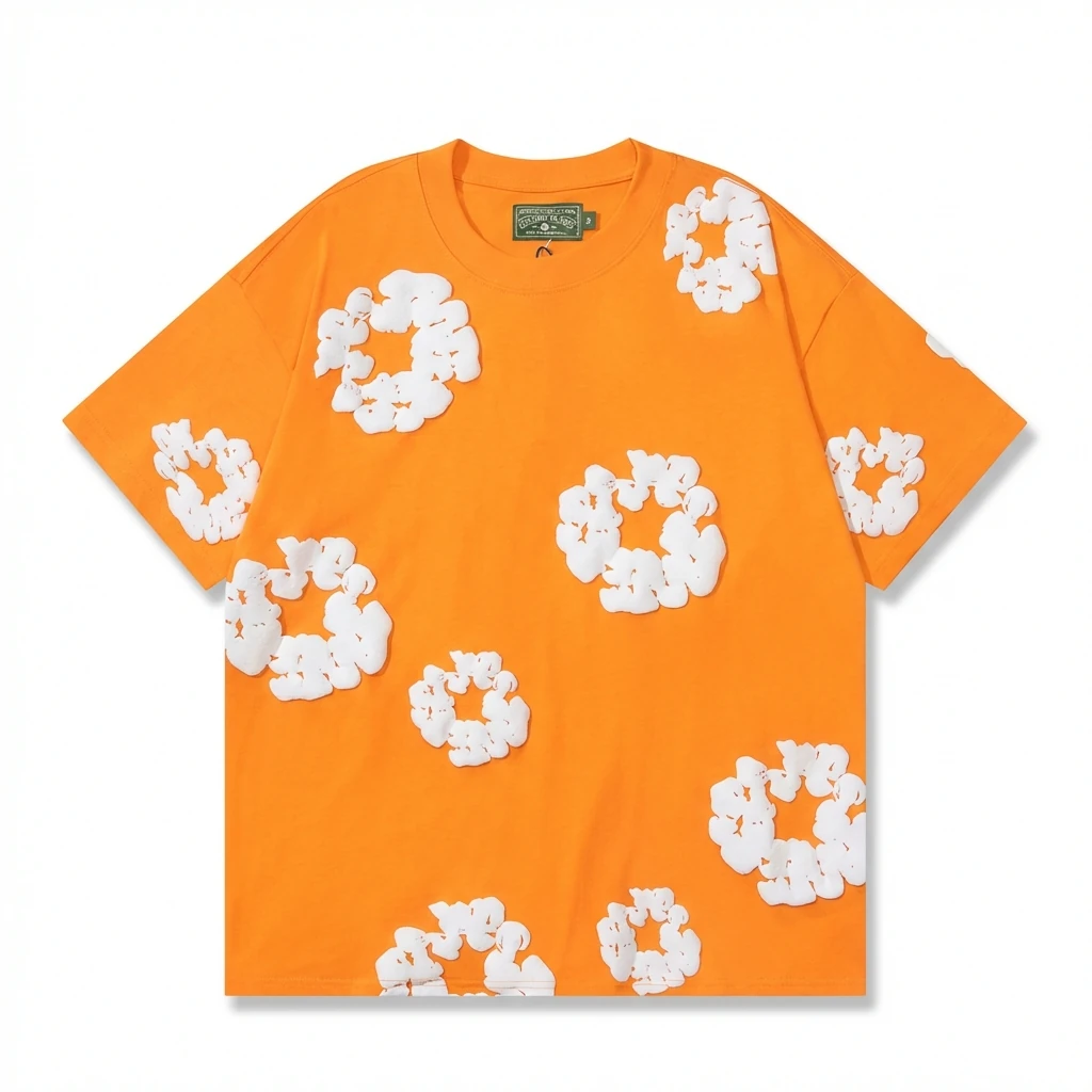 DENIM TEARS Floral Style Orange T-shirt