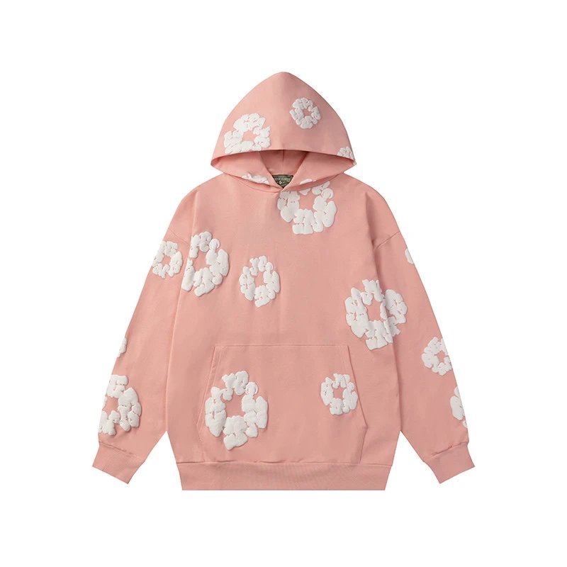 Peach Pink Floral Pullover Hoodie