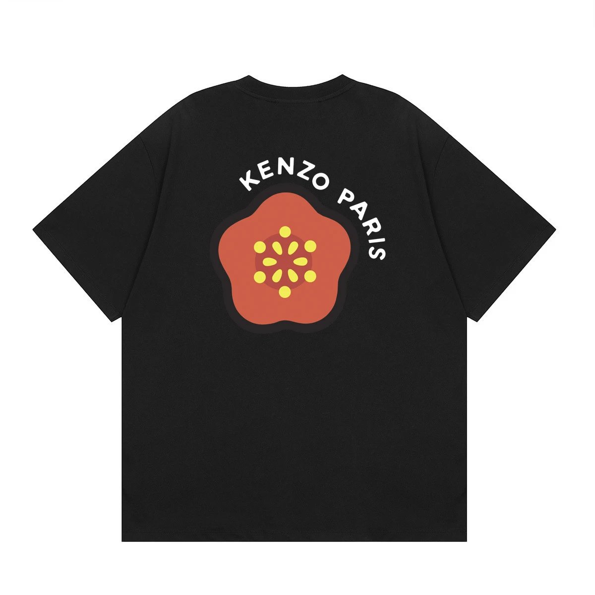 KENZO Begonia Print Trendy Style Black T-Shirt