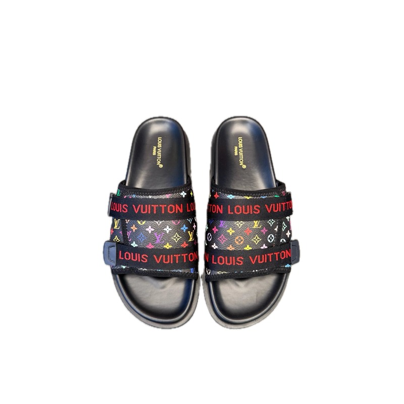 Louis Vuitton Monogram Black Multicolor Slide Sandals