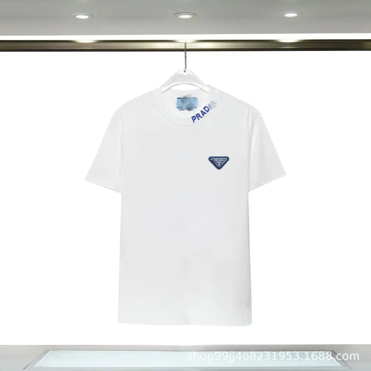 Prada Triangular Logo Minimalist Style White Short-sleeve T-shirt