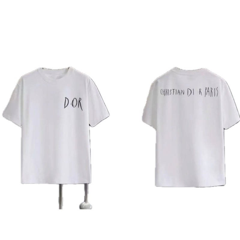 Dior Hand-painted Graffiti Style White Short-sleeved T-shirt