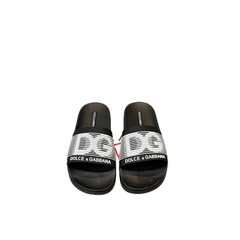 Dolce & Gabbana DG Black and White Striped Casual Slippers