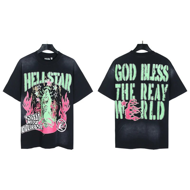 Hellstar Virgin Mary Printed Street Style Black T-Shirt