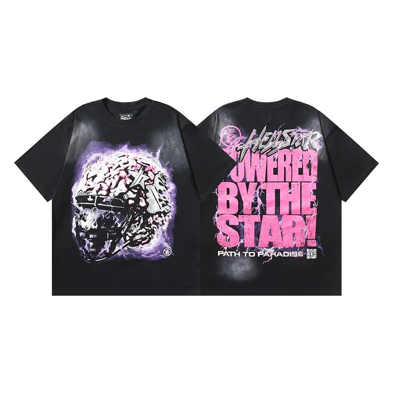 Hellstar Skeleton Print Street Style Black T-shirt