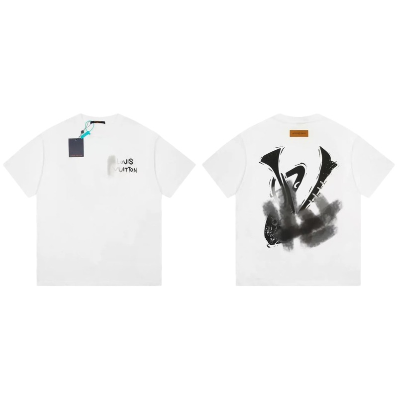 Louis Vuitton Trendy White Short-sleeve T-shirt with Ink Wash Print