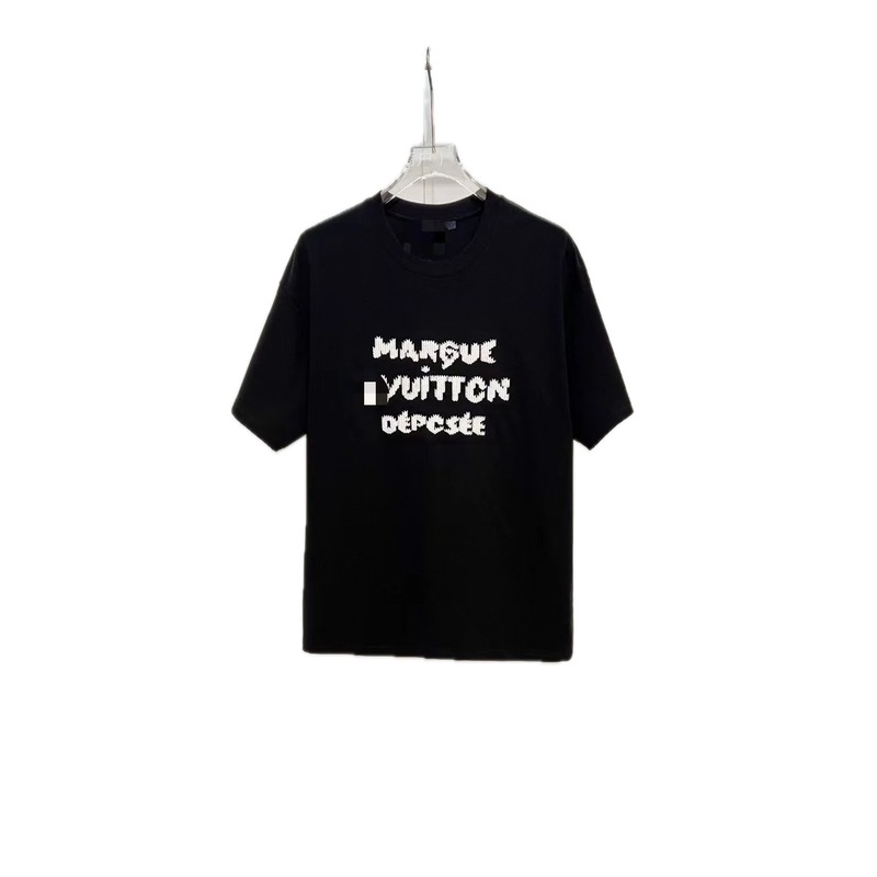 Louis Vuitton Letter Print Trendy Black Short-sleeve T-shirt