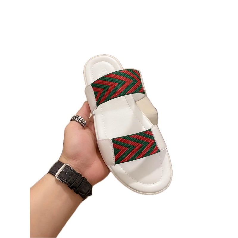 Gucci Classic Webbing Casual Style White Slide Sandals