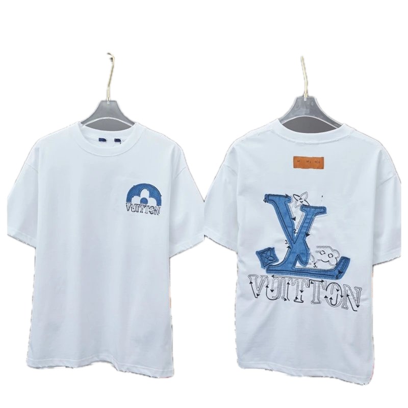 Louis Vuitton Embroidered Casual Style White Short-sleeved T-shirt