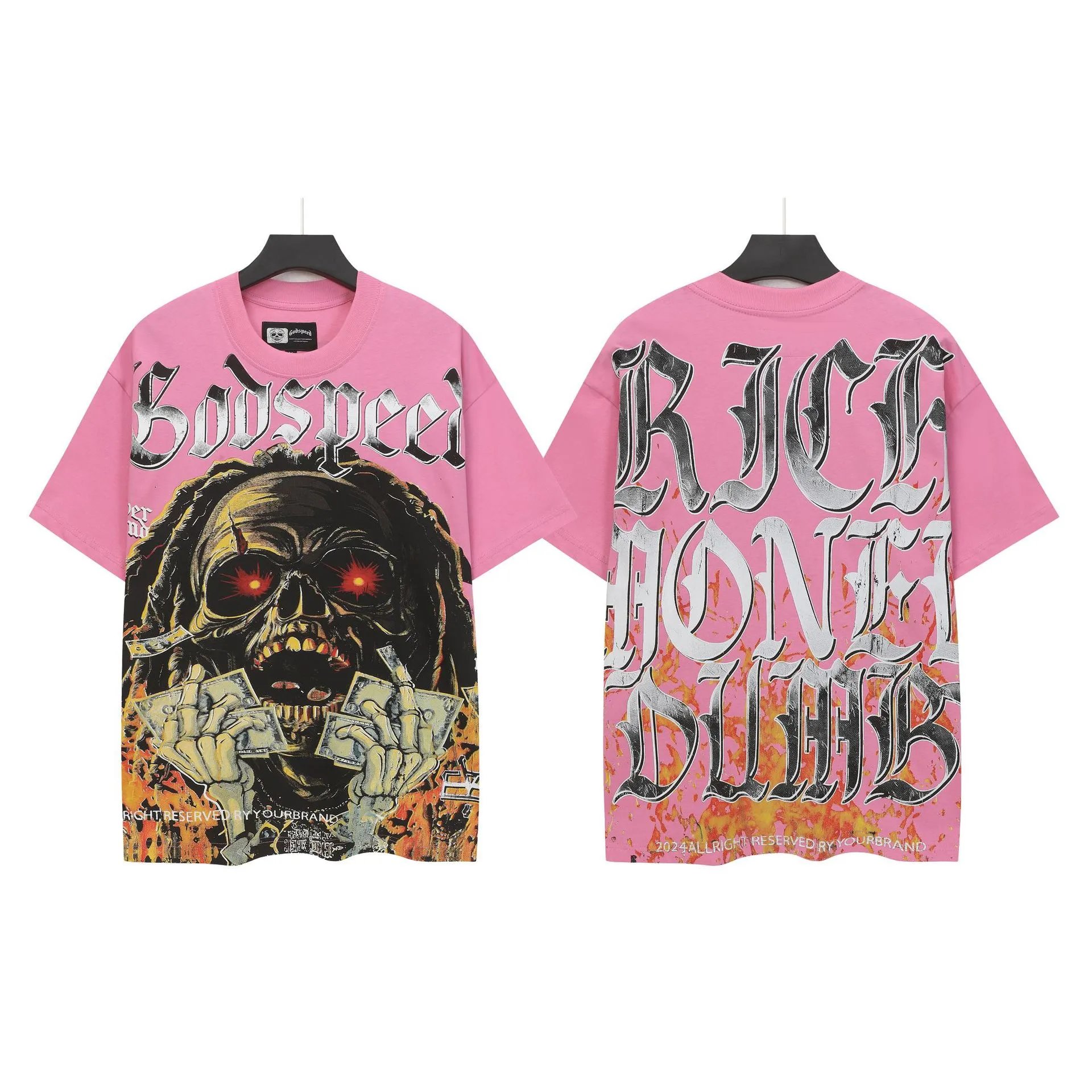 Godspeed Skull Print Street Style Pink T-shirt