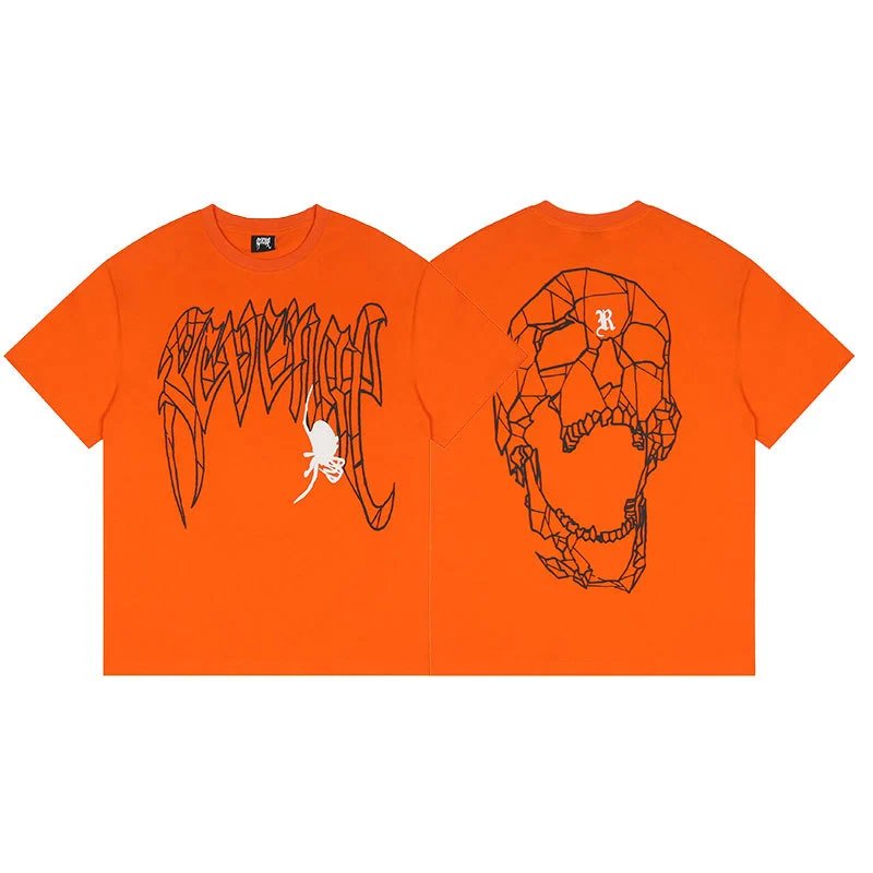 Revenge Orange Skull Graphic T-Shirt Commuter Look
