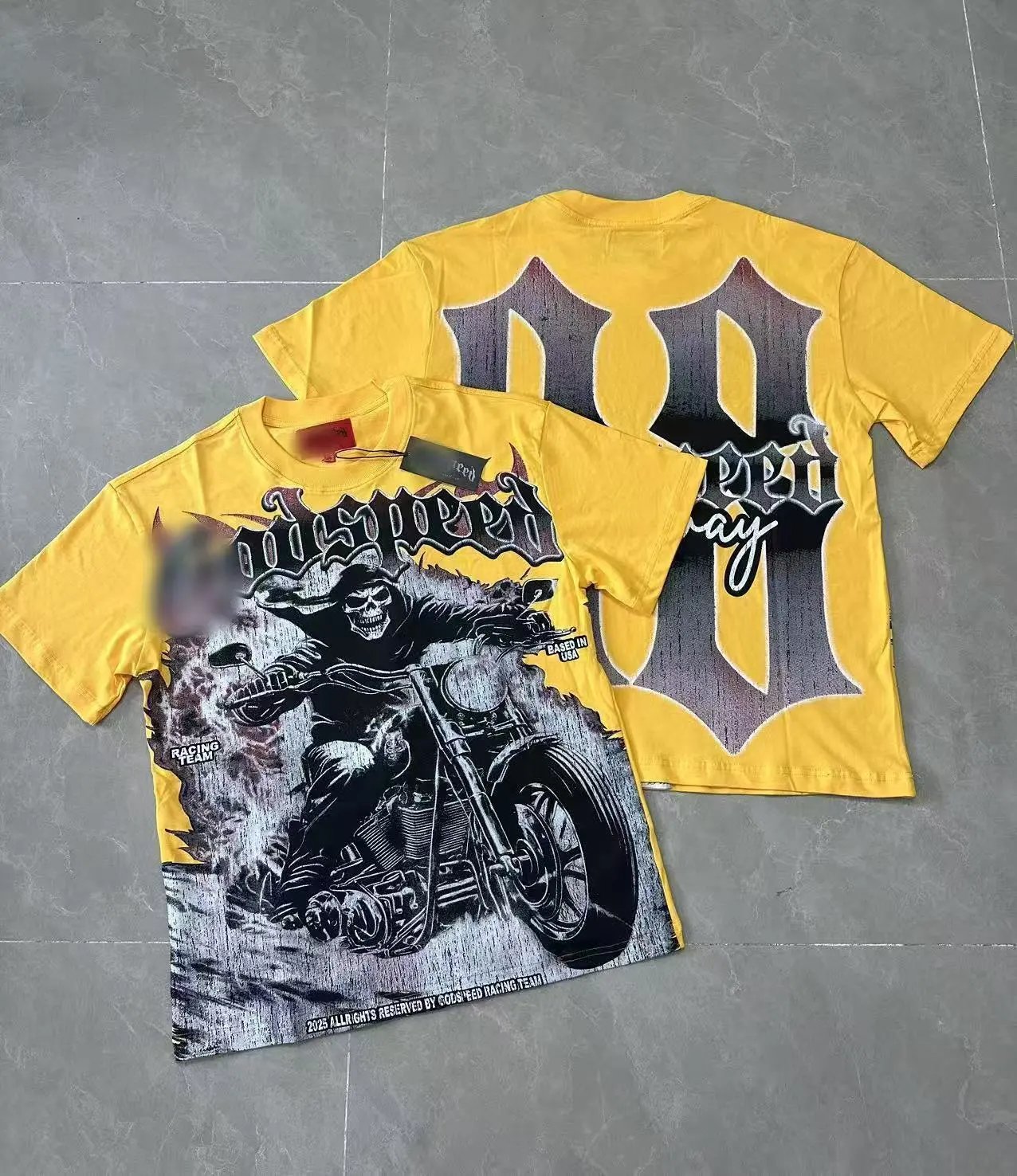 GOD Motorcycle Skull Street Style Yellow T-Shirt