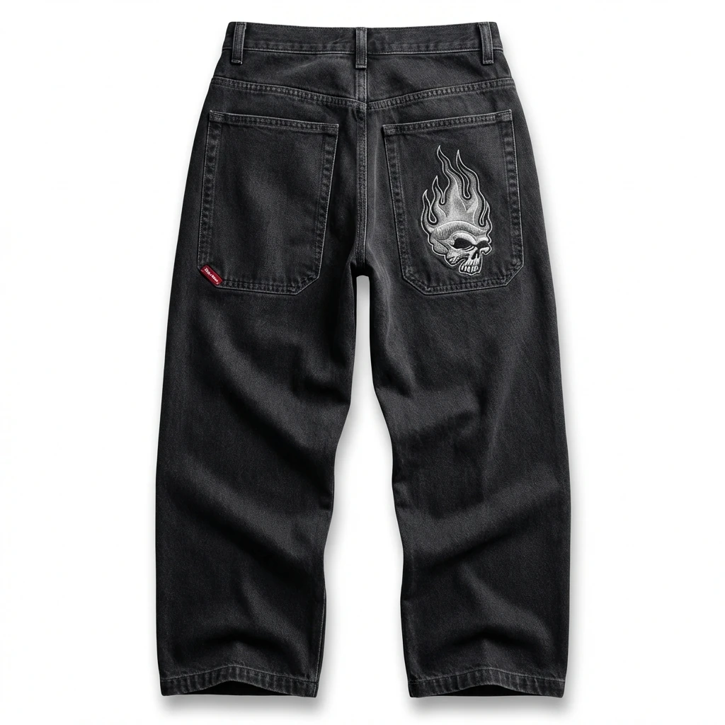 Y2K Fear of God Flame Black Denim Shorts