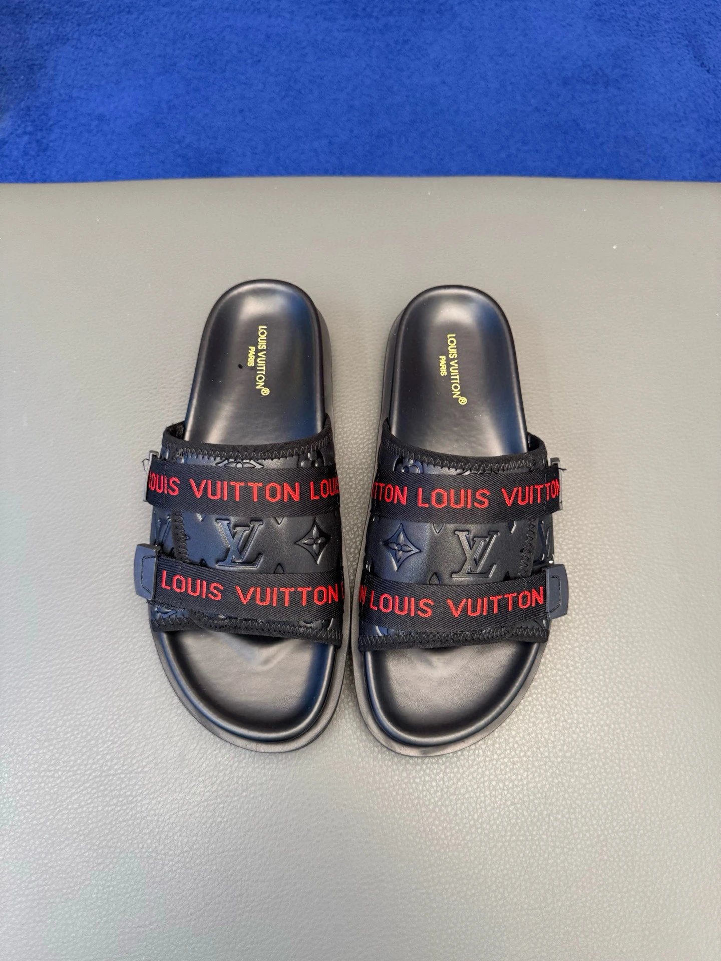 Louis Vuitton Monogram Trendy Black & Red Slide Slippers