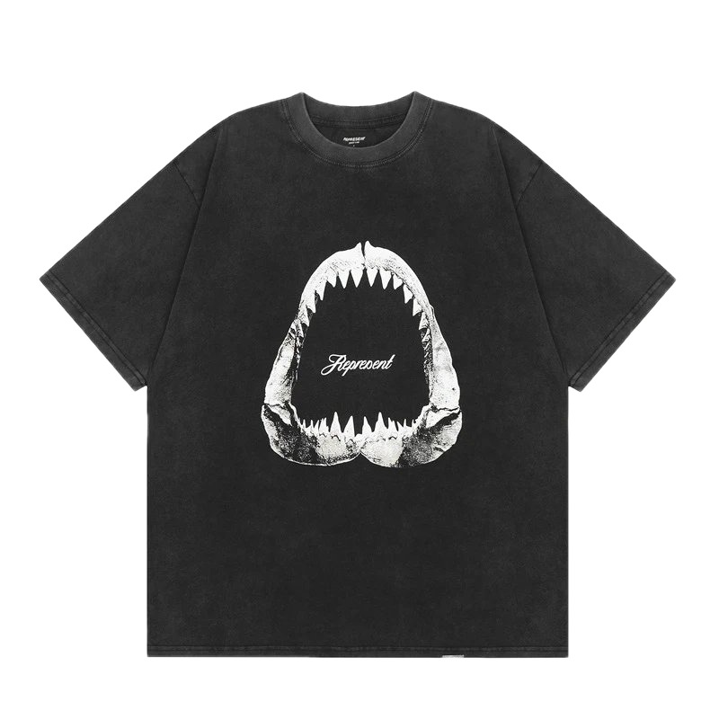 Represent Shark Print Vintage Style Black T-Shirt