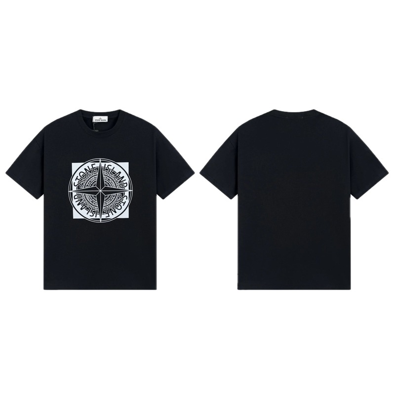 Stone Island Compass Print Street Style Black T-Shirt